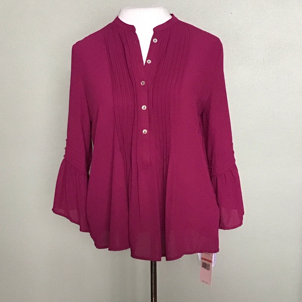 Nanette Lepore Fuchsia Pintuck Bell Sleeve Women's Blouse